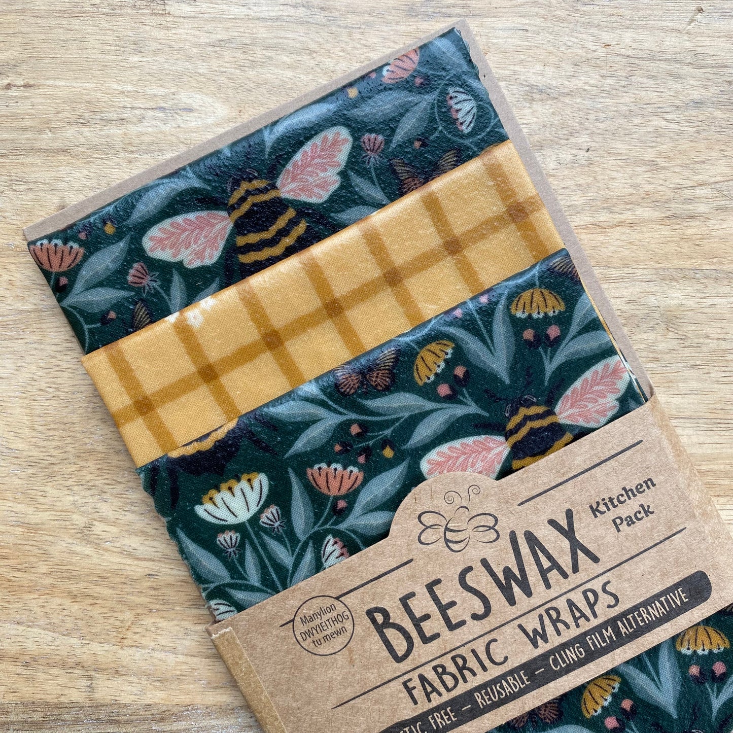 Reusable kitchen wrap, set of three. Eco alternative to cling film, made in Wales