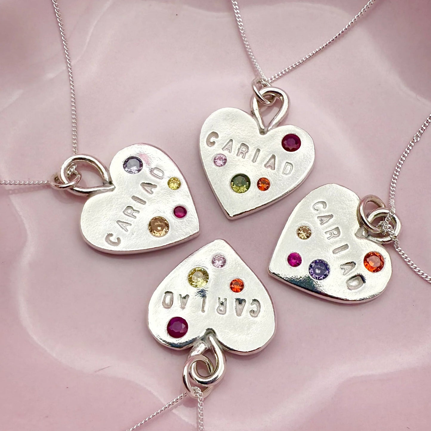 Handmade Cariad Welsh Heart Necklace in solid fine silver, made in Wales, perfect for gifting or celebrating Welsh heritage