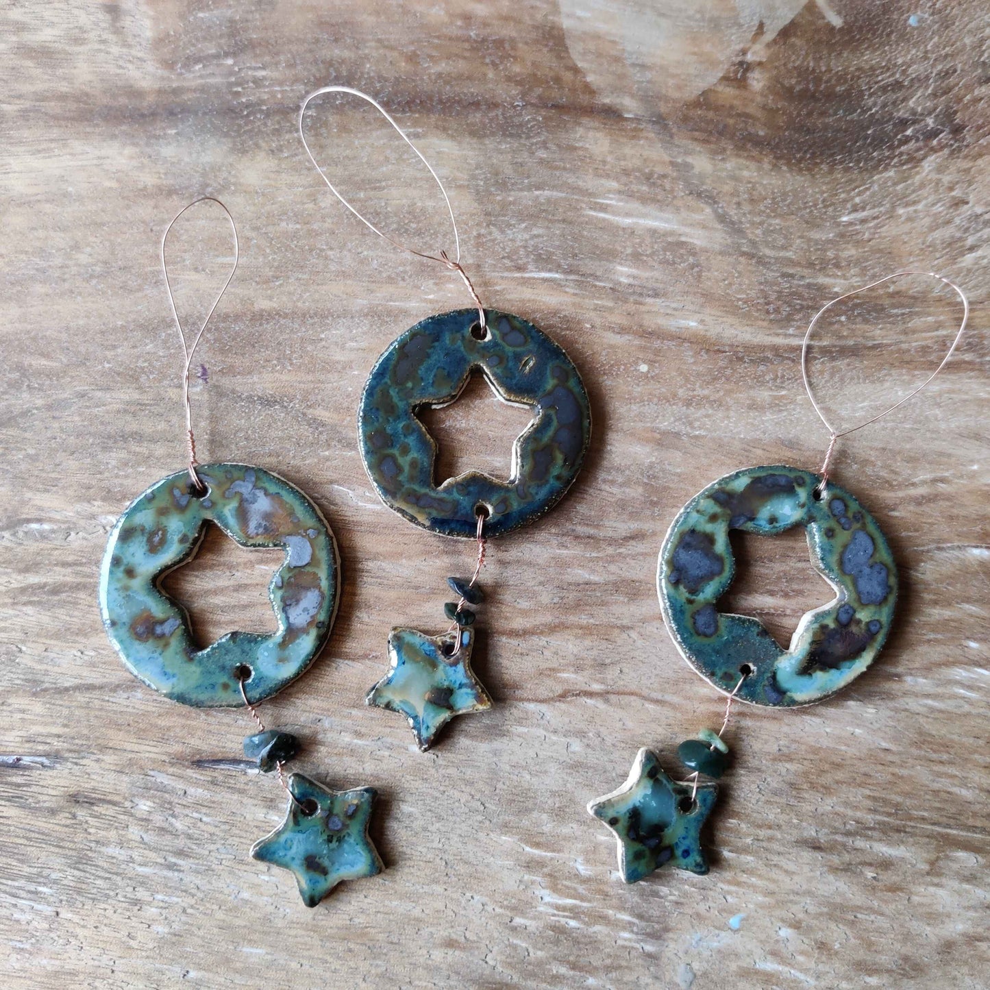 Ceramic Star Decoration hung with beaded wire