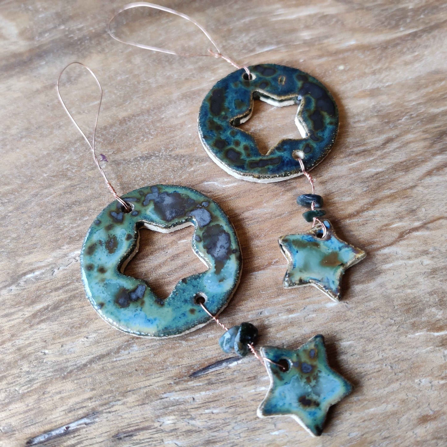 Ceramic Star Decoration hung with beaded wire