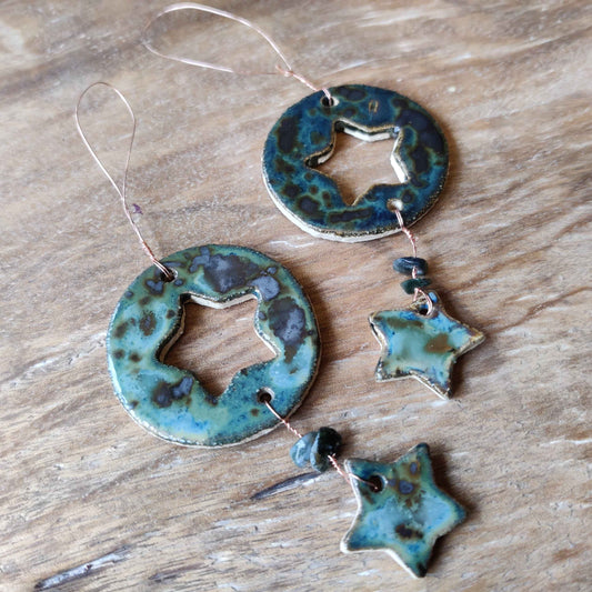 Ceramic Star Decoration hung with beaded wire