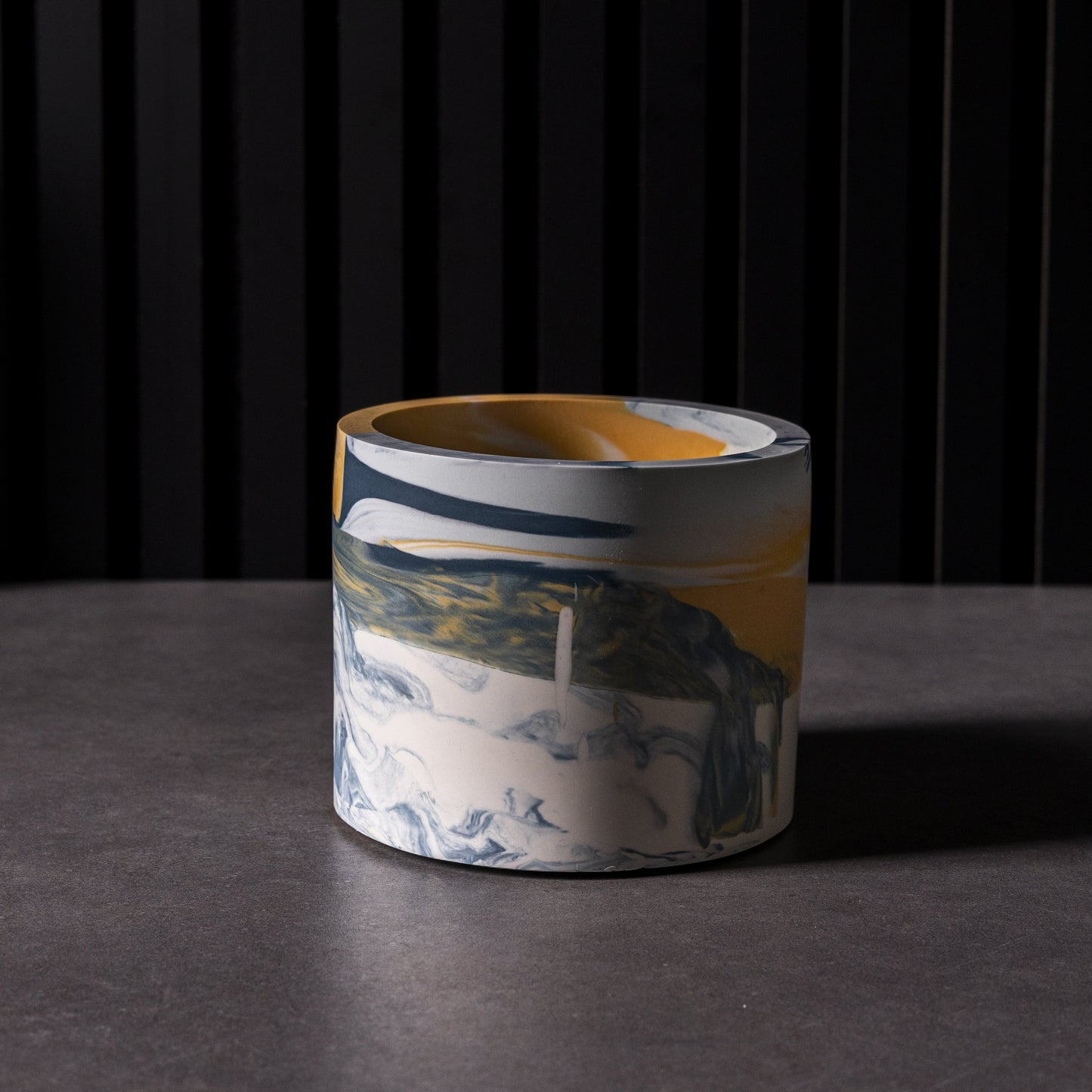 Close up of unique handmade plant pot with one of a kind pattern, made in Wales, ideal for indoor plants or stylish storage