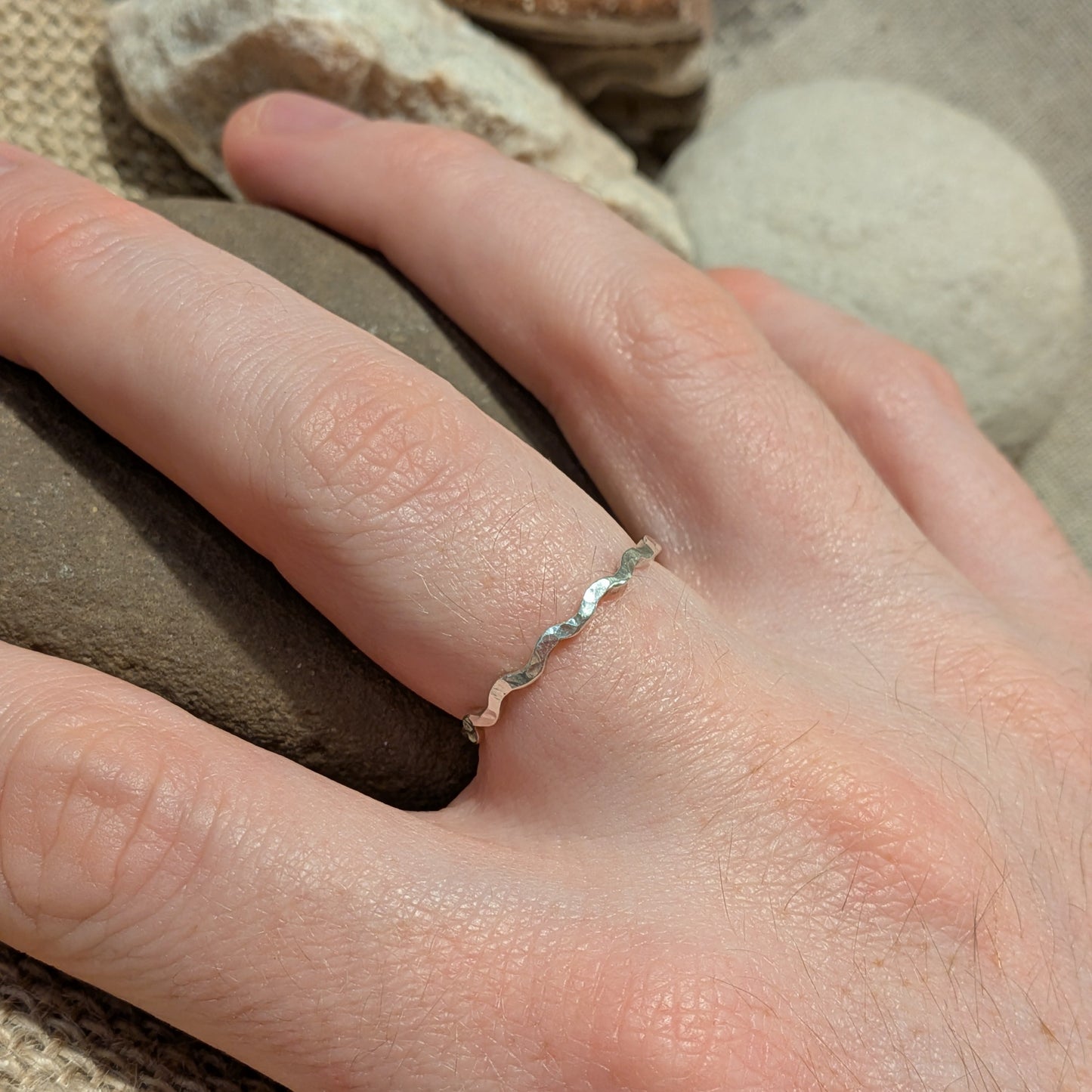 Recycled silver Welsh jewellery ring with textured hammered finish. Perfect christmas gift for her, or gift for jewellery lovers.