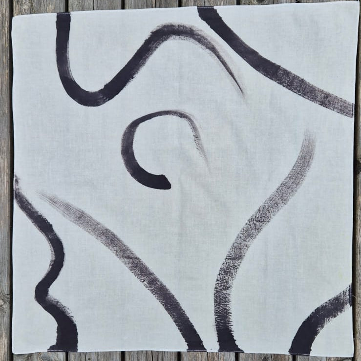 Unique wearable art bandana, botanically dyed with oak gall and iron, ideal for supporting Welsh makers and small businesses.