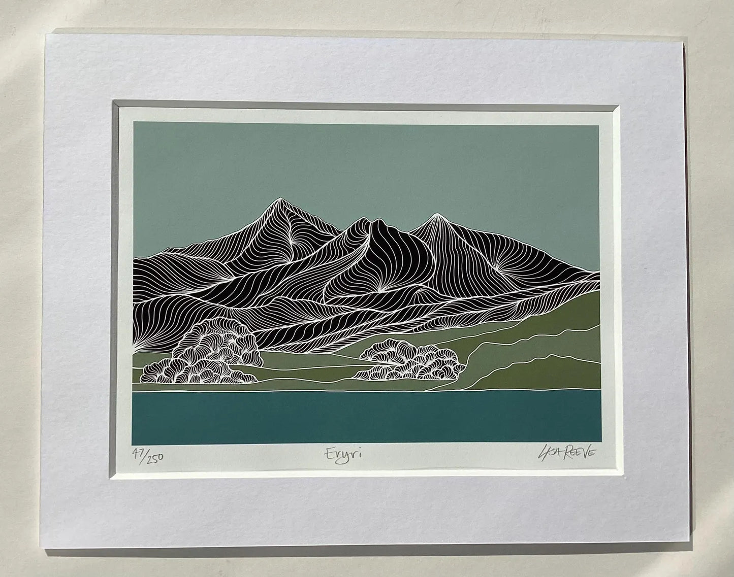 Mounted Welsh mountain art print perfect gift for outdoor enthusiasts.