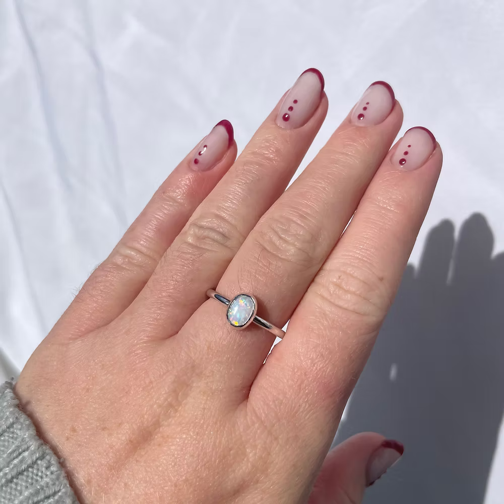 Minimalist sterling silver opal gemstone ring, handmade artisan jewellery