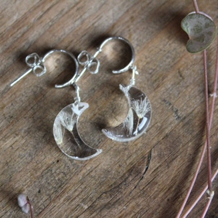 Botanical resin moon earrings lightweight nature jewellery