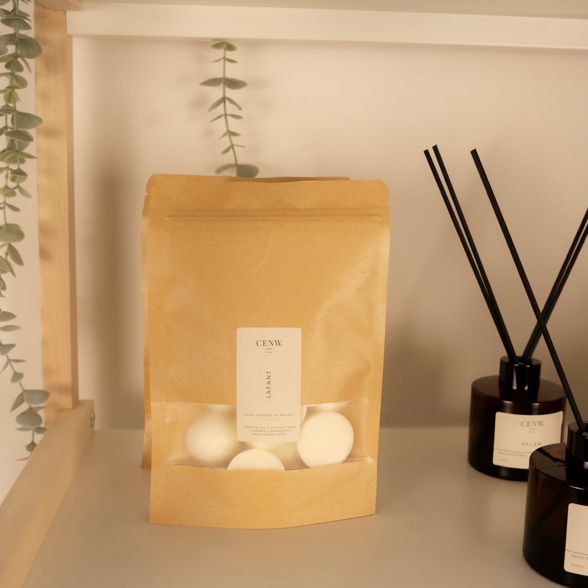 Eco friendly wax melts in kraft packaging for wax burners. Perfect gift for her, made in Wales.