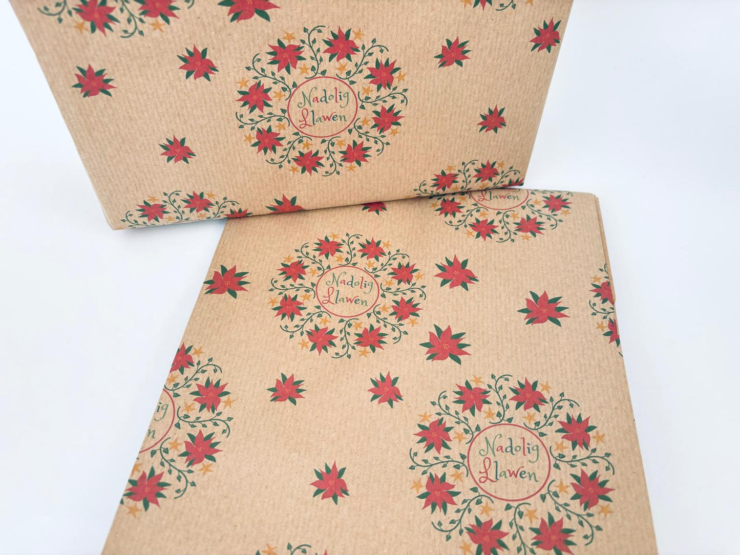 Happy Christmas Poinsettia wreath eco wrapping paper