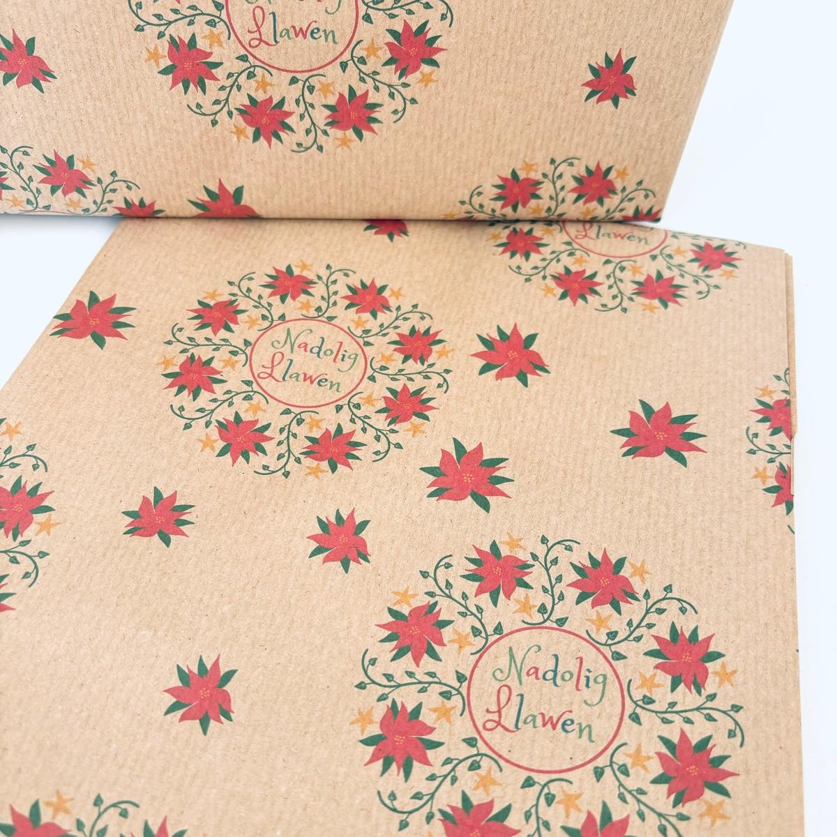 Happy Christmas Poinsettia wreath eco wrapping paper