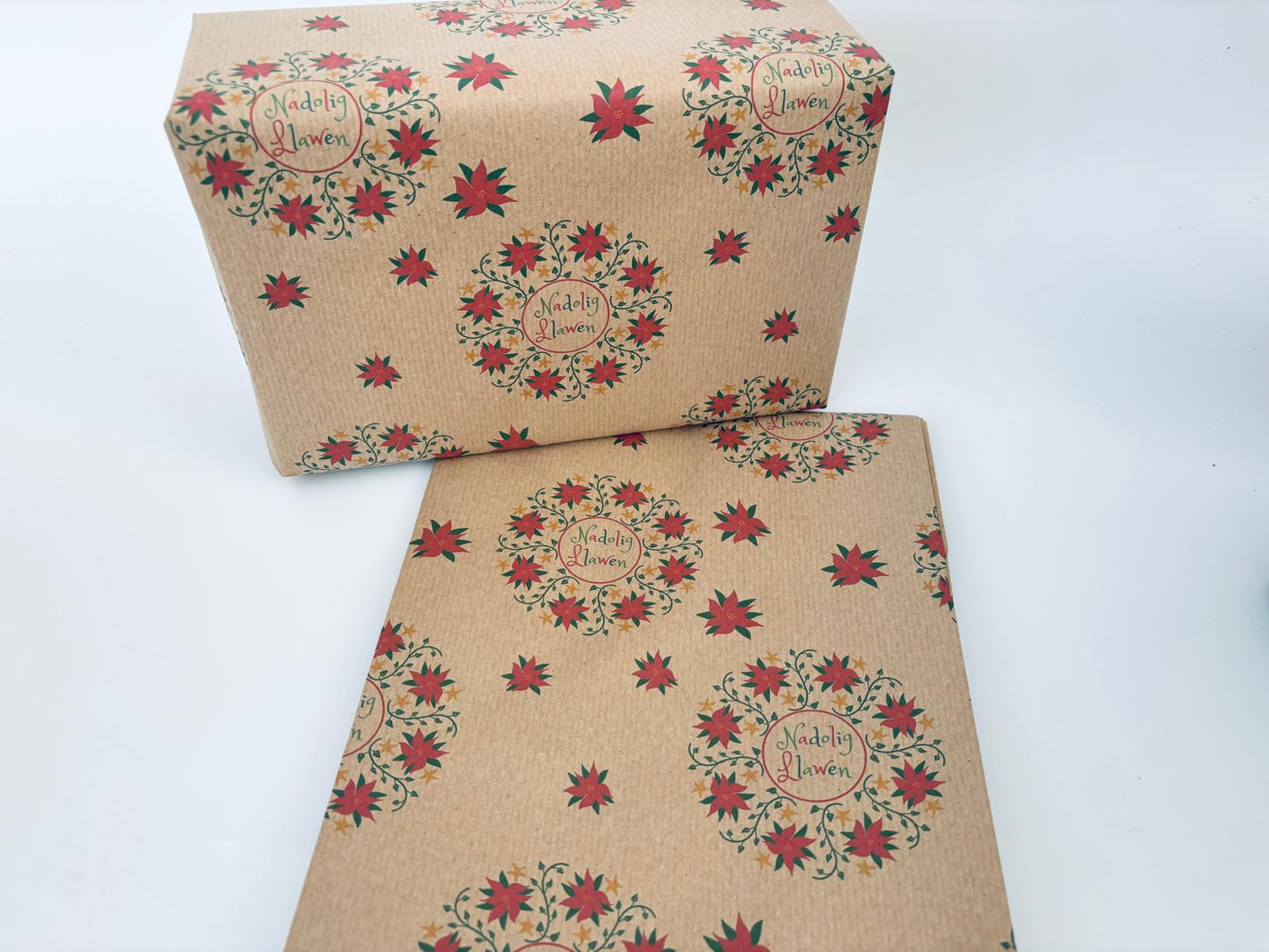 Happy Christmas Poinsettia wreath eco wrapping paper