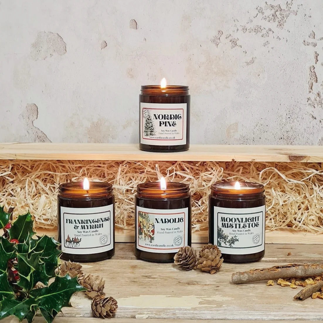 'Four Candles' Large Wooden Box Gift Set- Festive Collection