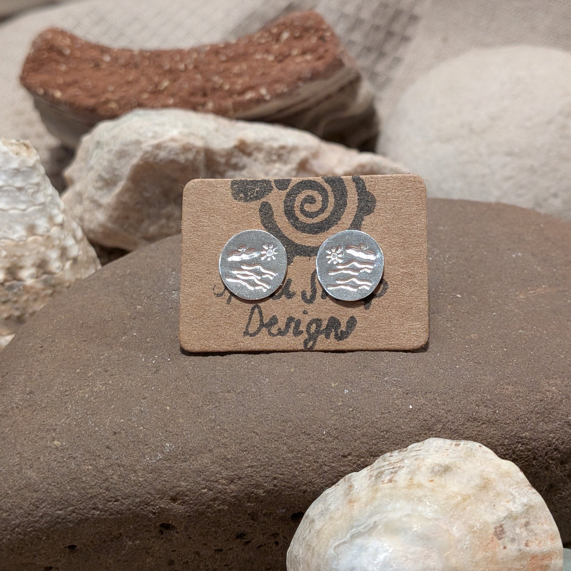 Handmade Welsh silver sea bird earrings, 9mm studs by Welsh jeweller, perfect gift for her.