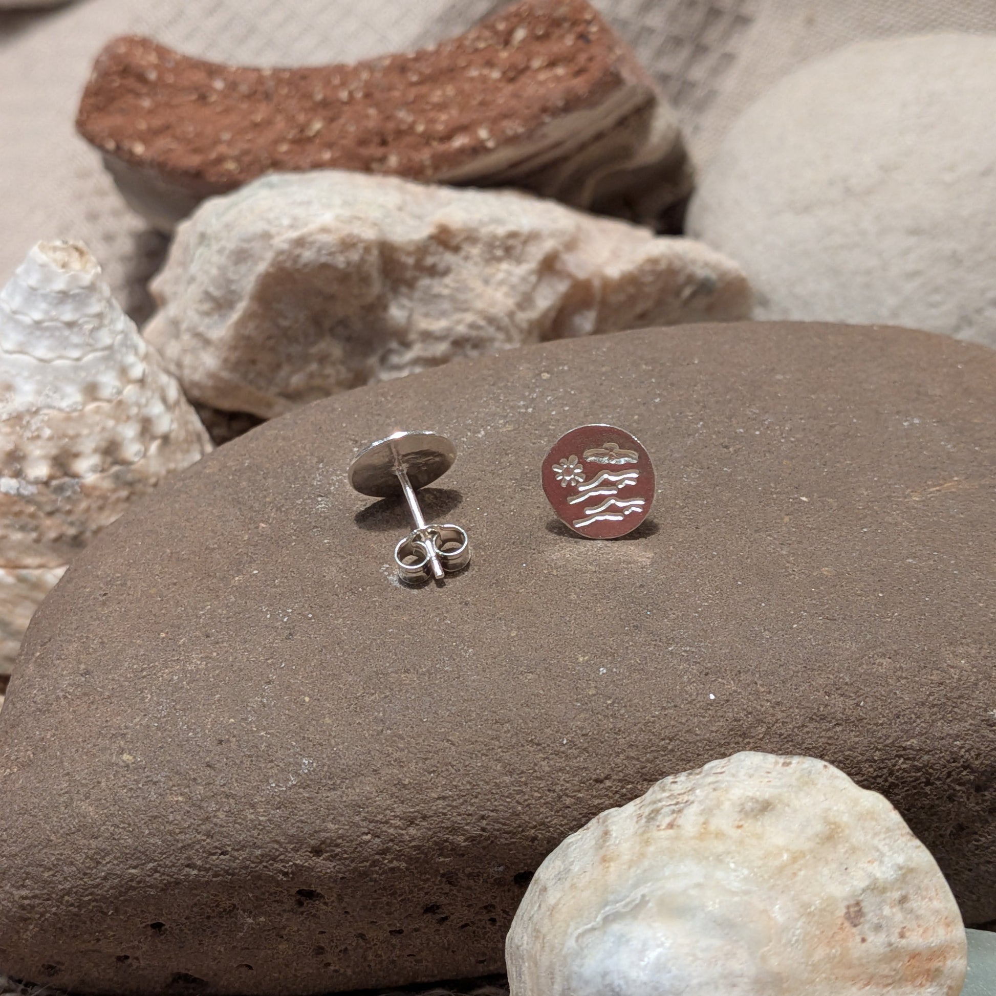 Small recycled sterling silver sea bird stud earrings handmade in Wales