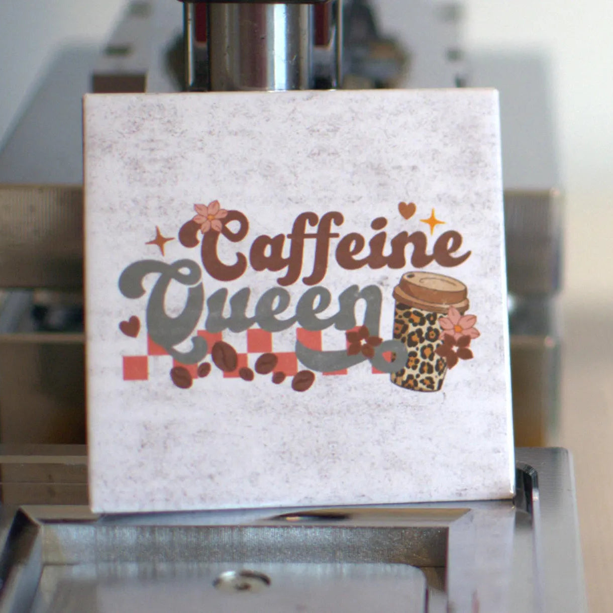 Handmade coffee-themed photo magnet, 2.5 inch square, perfect gift for coffee lovers. ideal as a unique gift, stocking filler, or kitchen décor. Made in South Wales.