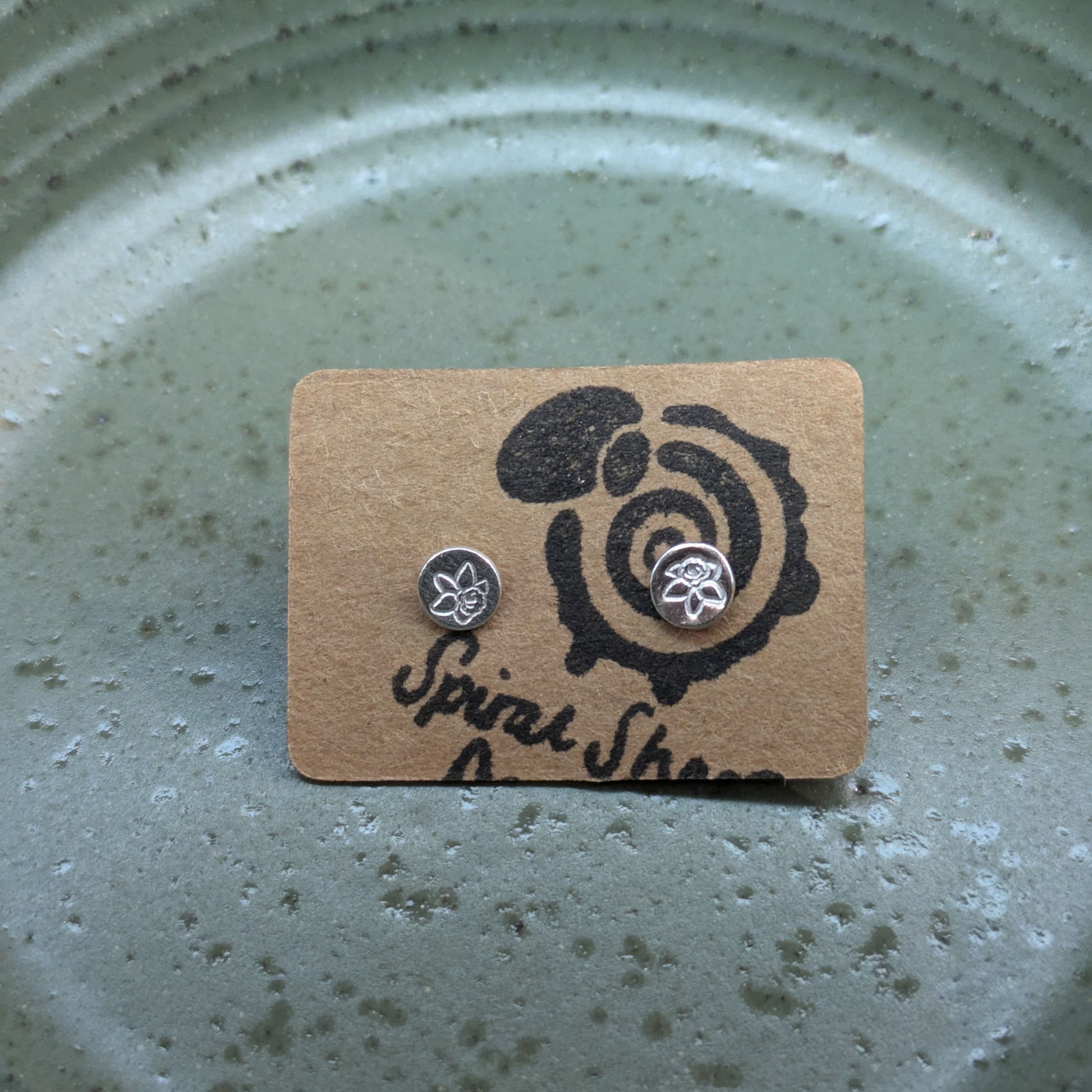 Handmade Welsh silver daffodil earrings, 5mm studs. Perfect gift for her.