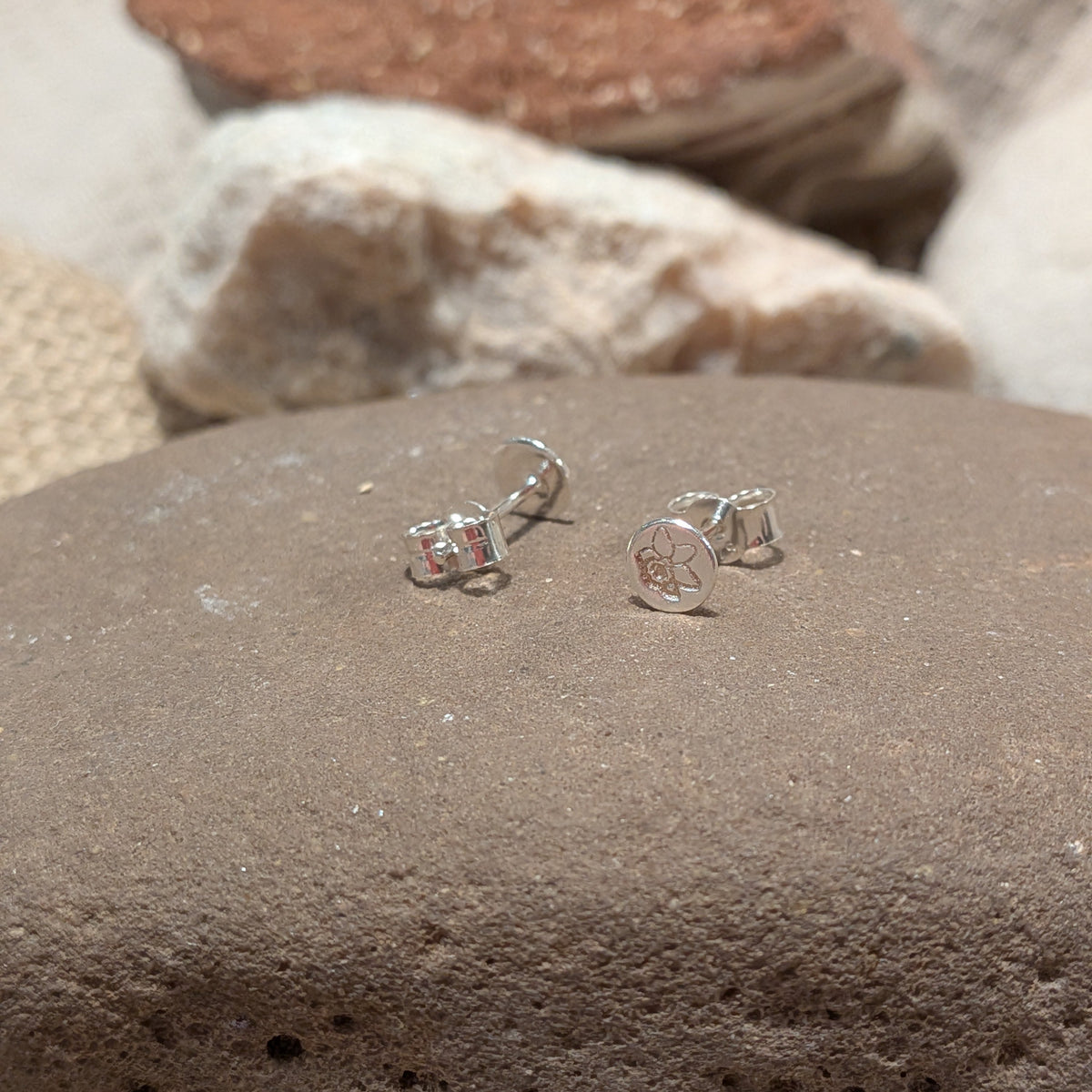 Eco friendly recycled silver daffodil studs, perfect gift for lovers of Welsh jewellery