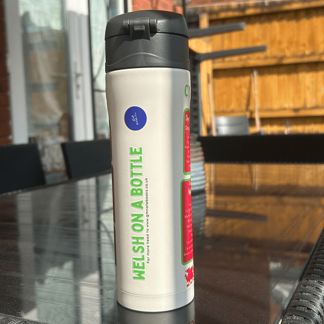 Reusable insulated Welsh language bottle gift for learners and teachers