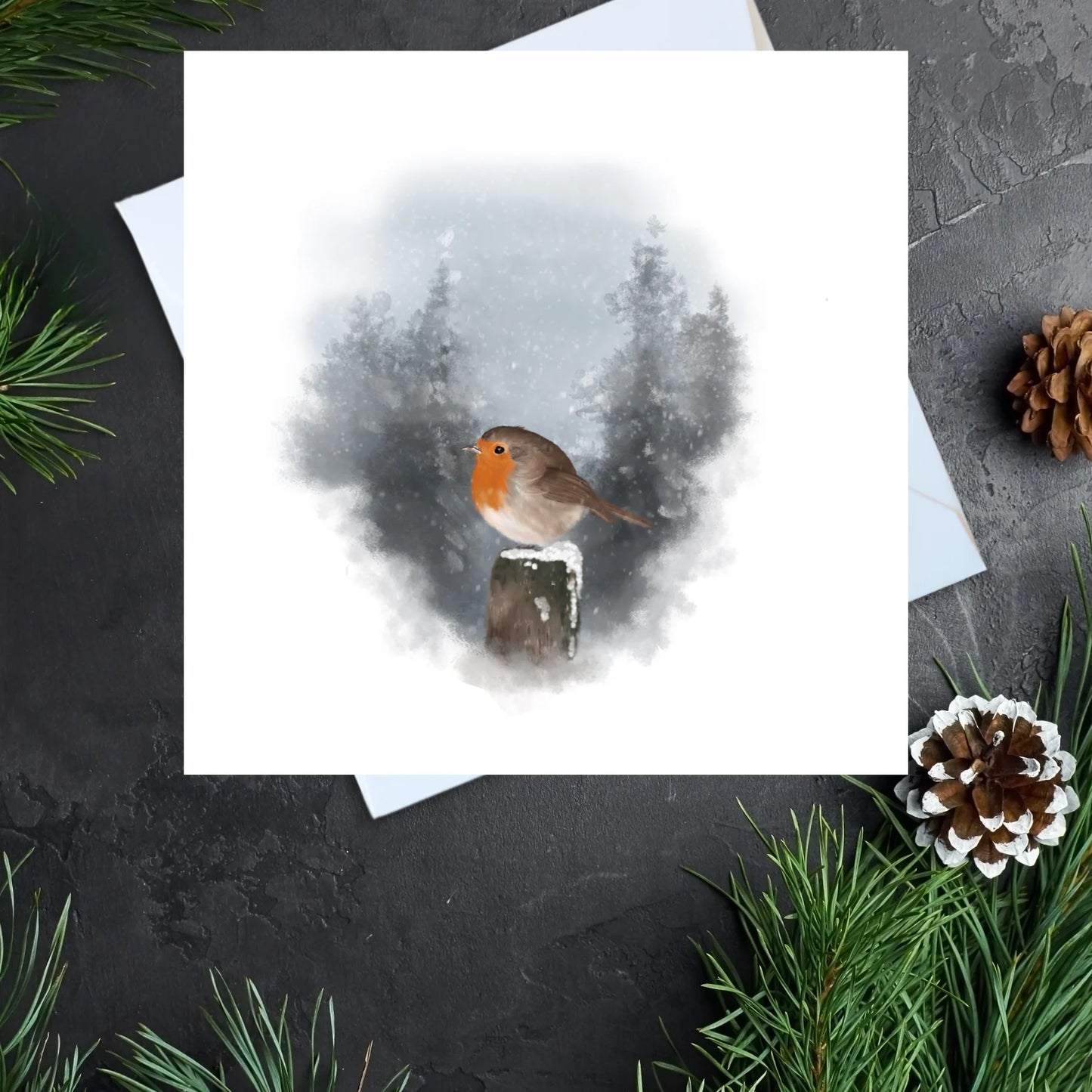 Snowy Scene Robin Greeting Card