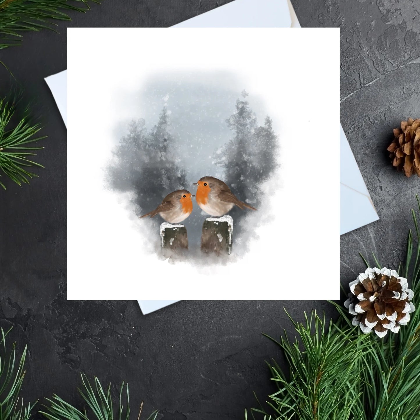 Snowy Scene Robin Greeting Card