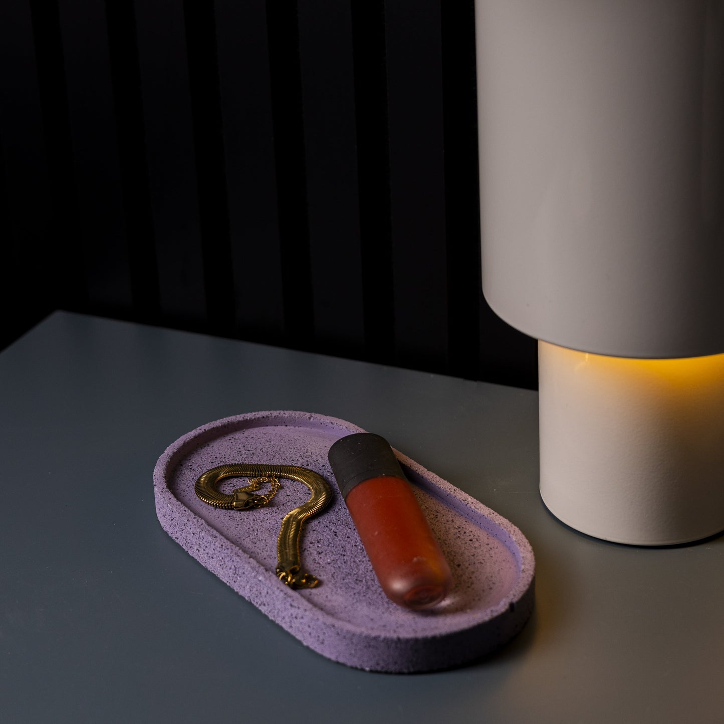 Colourful purple handmade oval Jesmonite trinket tray, ideal Christmas gift from Wales and sustainable home accessory