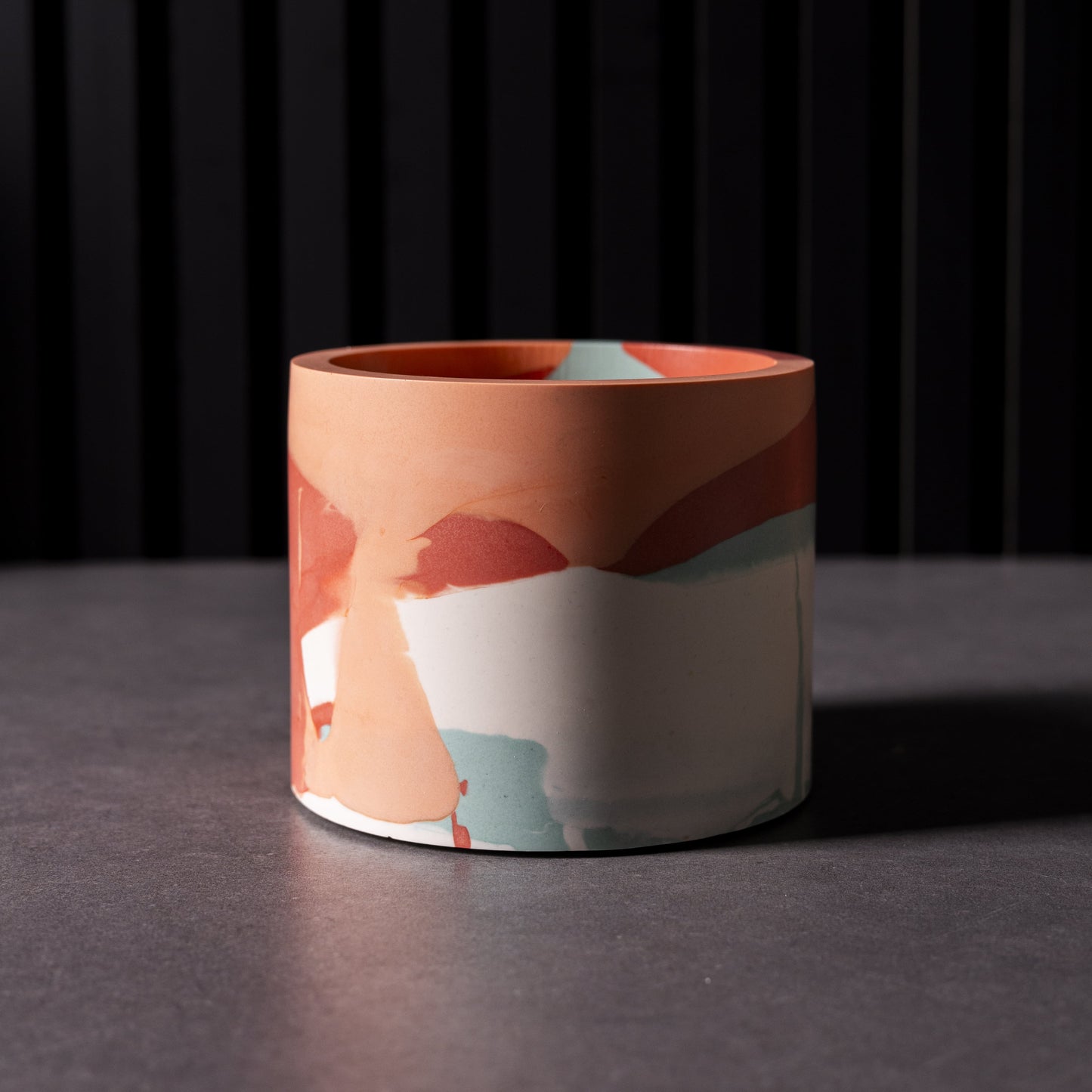 Handmade large coral red blue plant pot in vibrant colours, eco friendly and crafted in Wales, perfect for houseplants or gifts