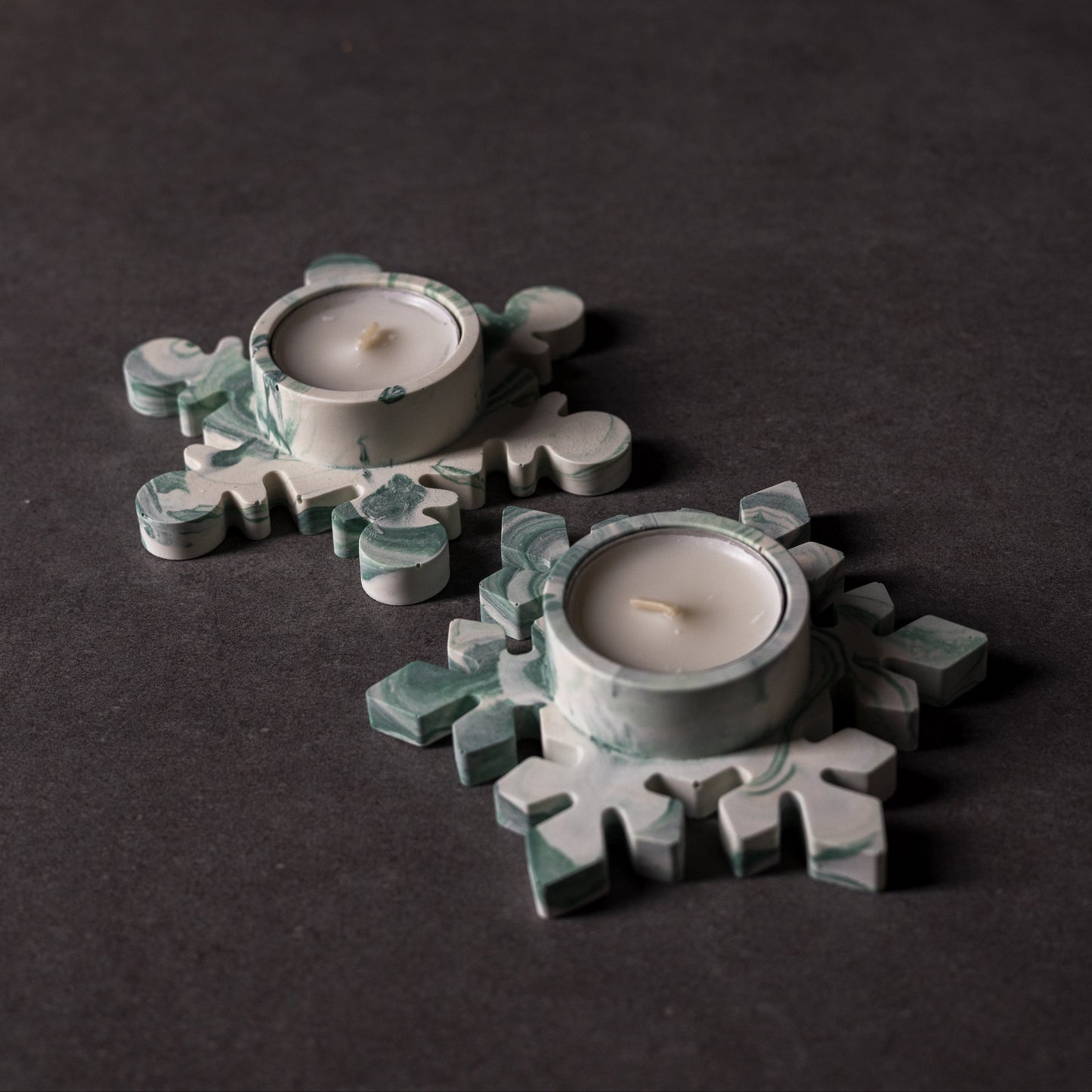 Handmade snowflake tealight holder in Jesmonite, festive Welsh Christmas gift, eco friendly and crafted in Wales