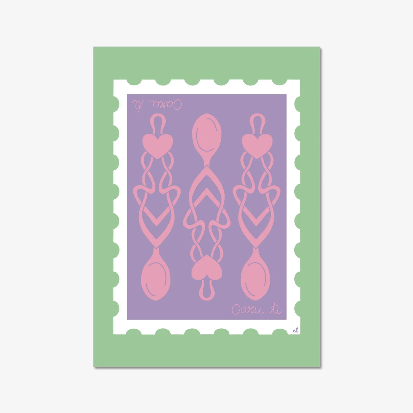 Llwyau Caru Welsh lovespoon art print on recycled paper for home décor or gift