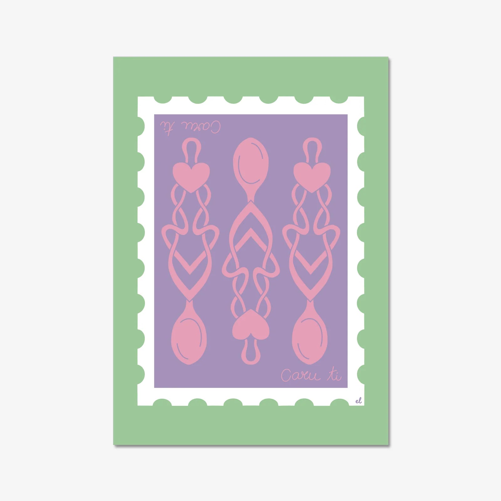 Llwyau Caru Welsh lovespoon art print on recycled paper for home décor or gift