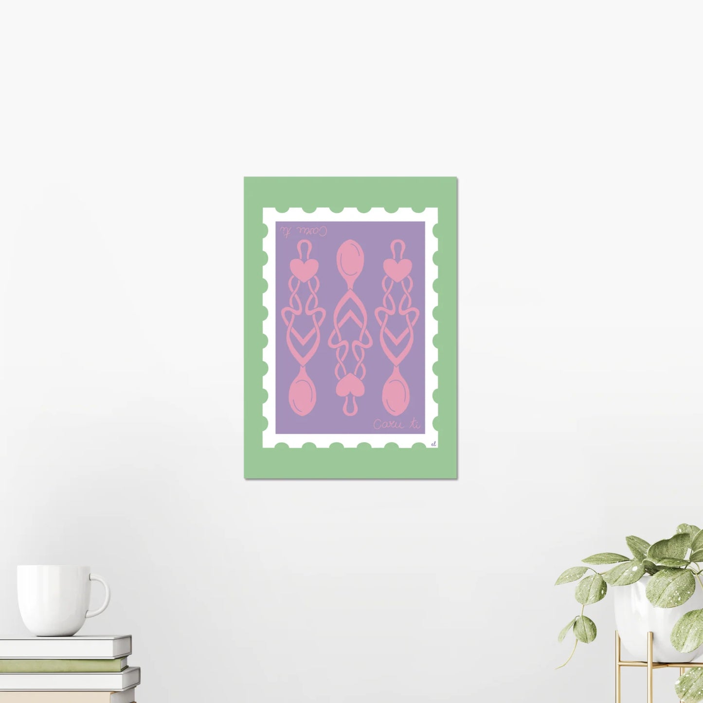 Traditional Welsh lovespoon inspired print, sustainable and handmade-style