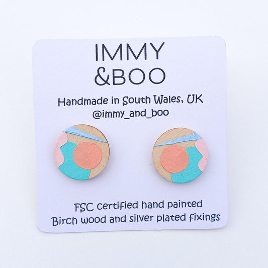 Geometric stud hand painted earrings