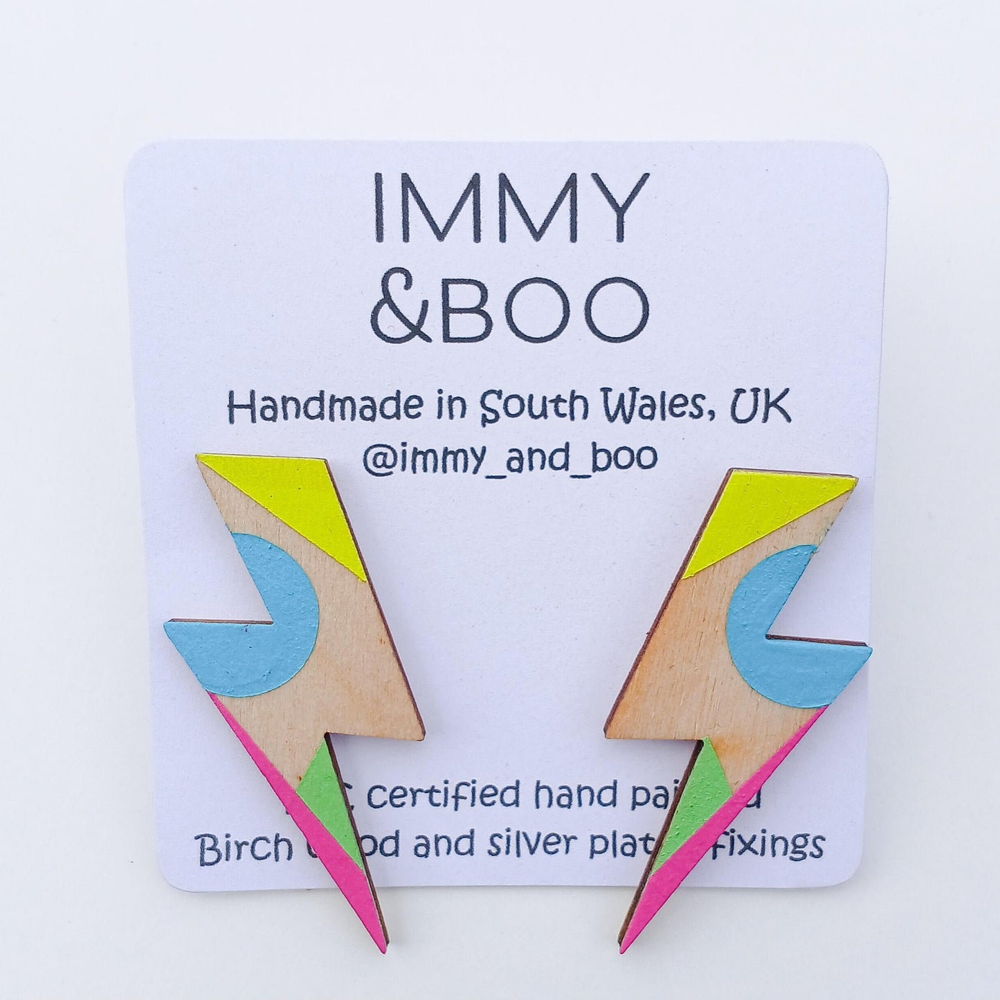 Bright hand painted lightning bolt earrings