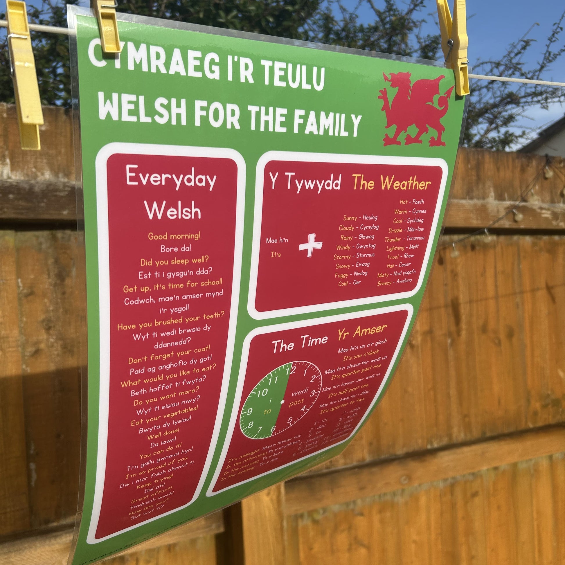 Family friendly Welsh learning poster for home or classroom