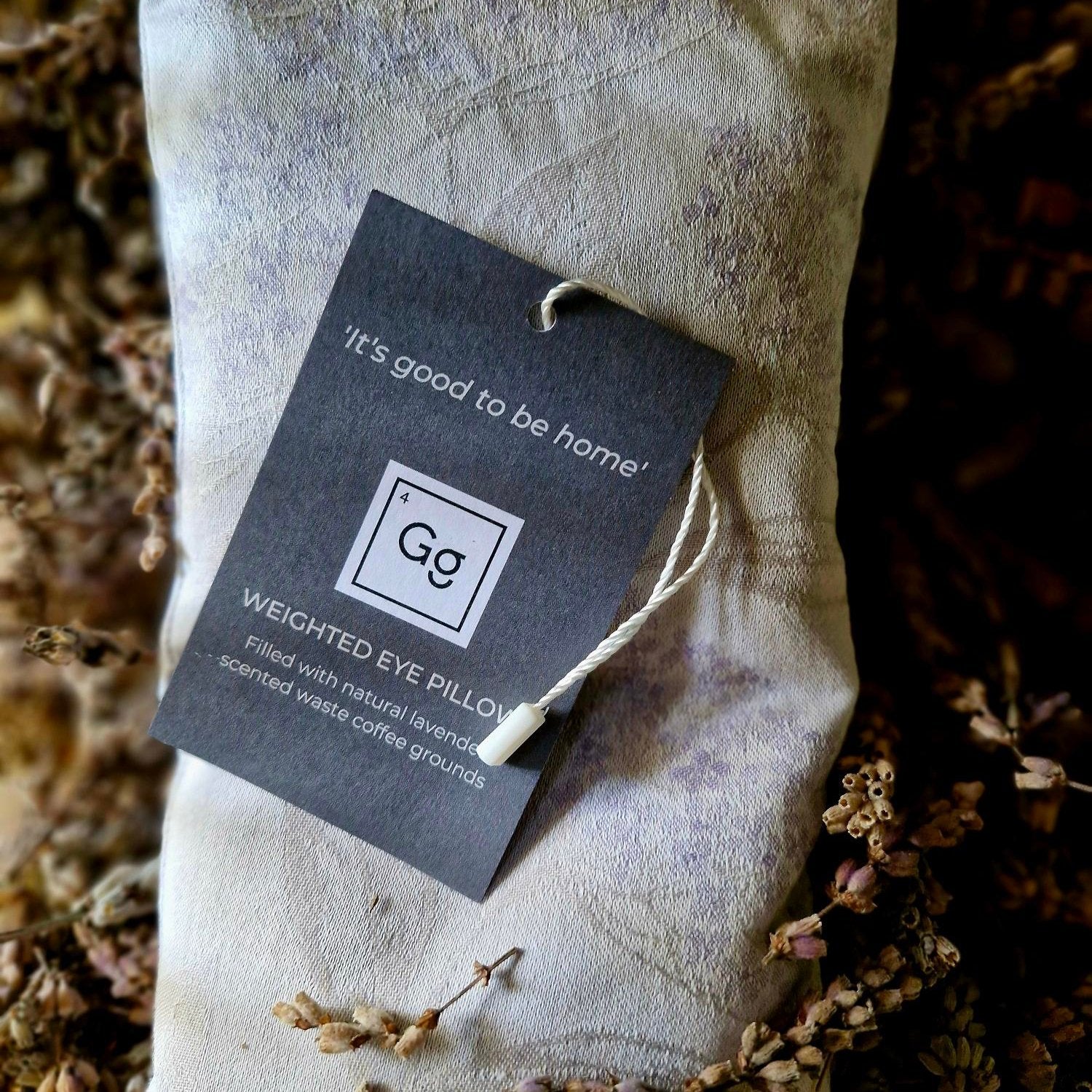 Eye pillow made with repurposed coffee grounds scented with real lavender buds and essential oil. Created by local, Welsh, small business