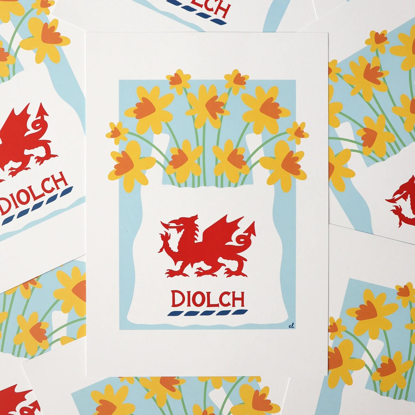 Colourful Supermarket Daffodils print, celebrating Welsh daffodils and humour perfect Welsh gift.