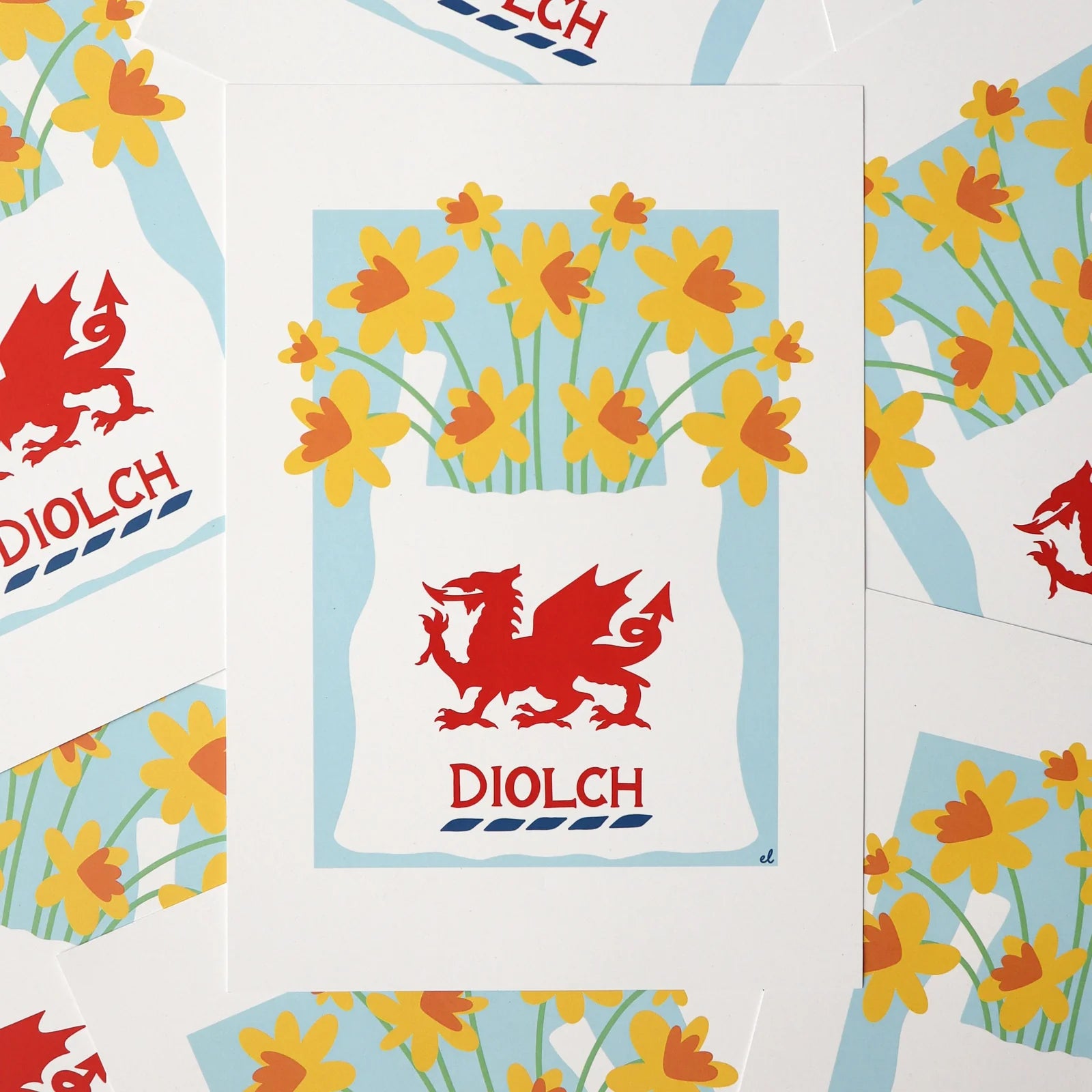 Colourful Supermarket Daffodils print, celebrating Welsh daffodils and humour perfect Welsh gift.
