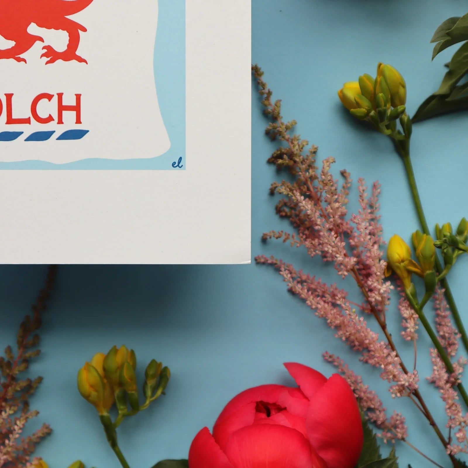 Colourful zoomed in image of the Supermarket Daffodils print, celebrating Welsh daffodils and humour