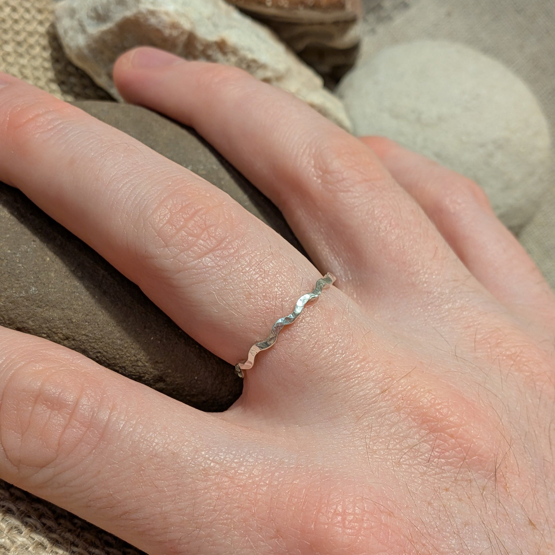 Recycled silver Welsh jewellery ring with textured hammered finish. Perfect christmas gift for her, or gift for jewellery lovers.