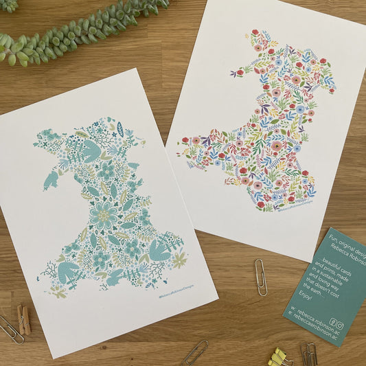 Floral map of Wales Print