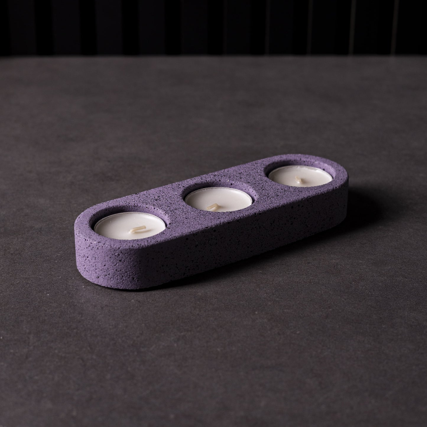 Handmade triple tealight candle holder in vibrant purple colours from Wales