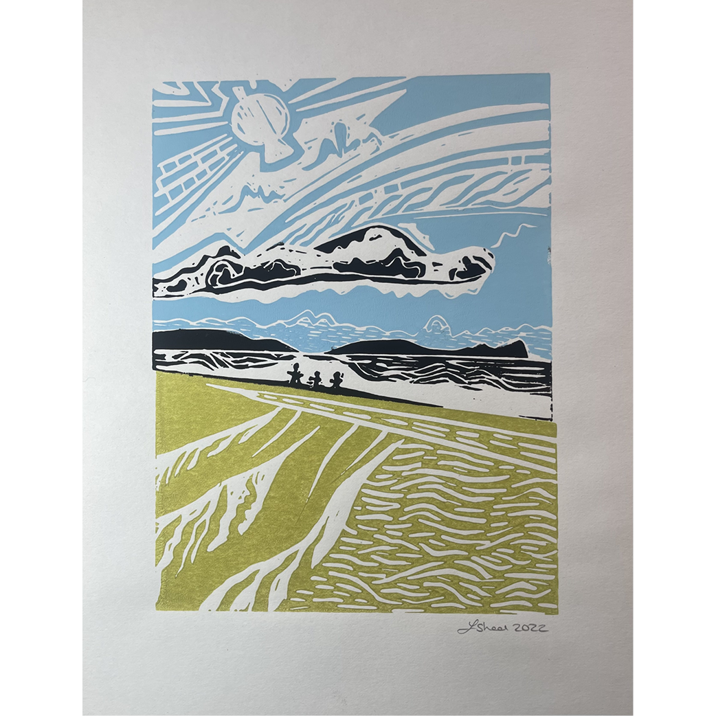 handprinted multilayer lino print by local maker 