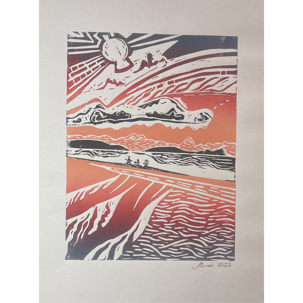 handprinted multilayer lino print by local maker 