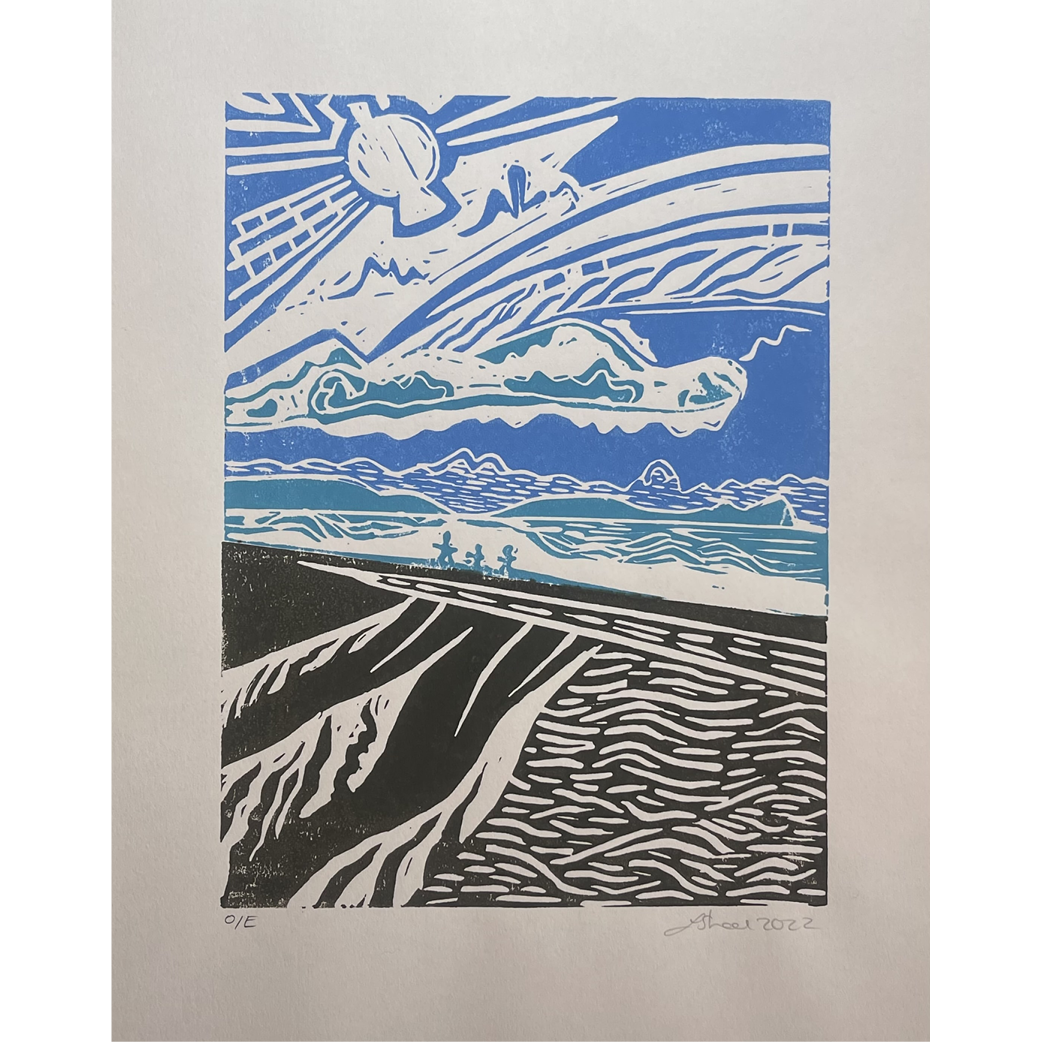 handprinted multilayer lino print by local maker 