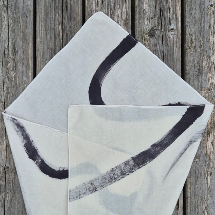 Hand-dyed 100% cotton bandana with oak gall and iron brushstroke design, handmade in Wales, perfect gift for her.