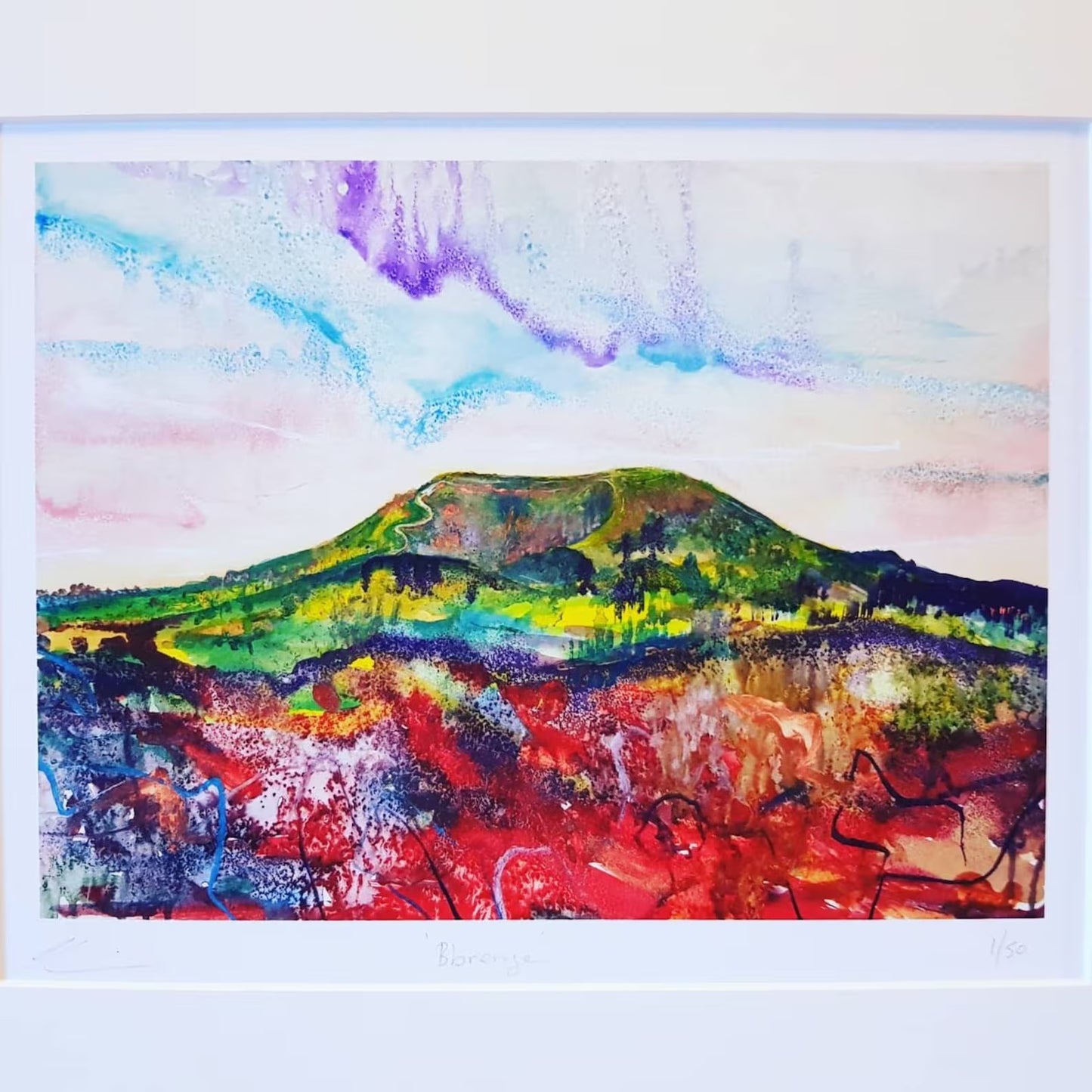 Mounted Welsh landscape art print, Brecon Beacons – handmade and printed in Wales