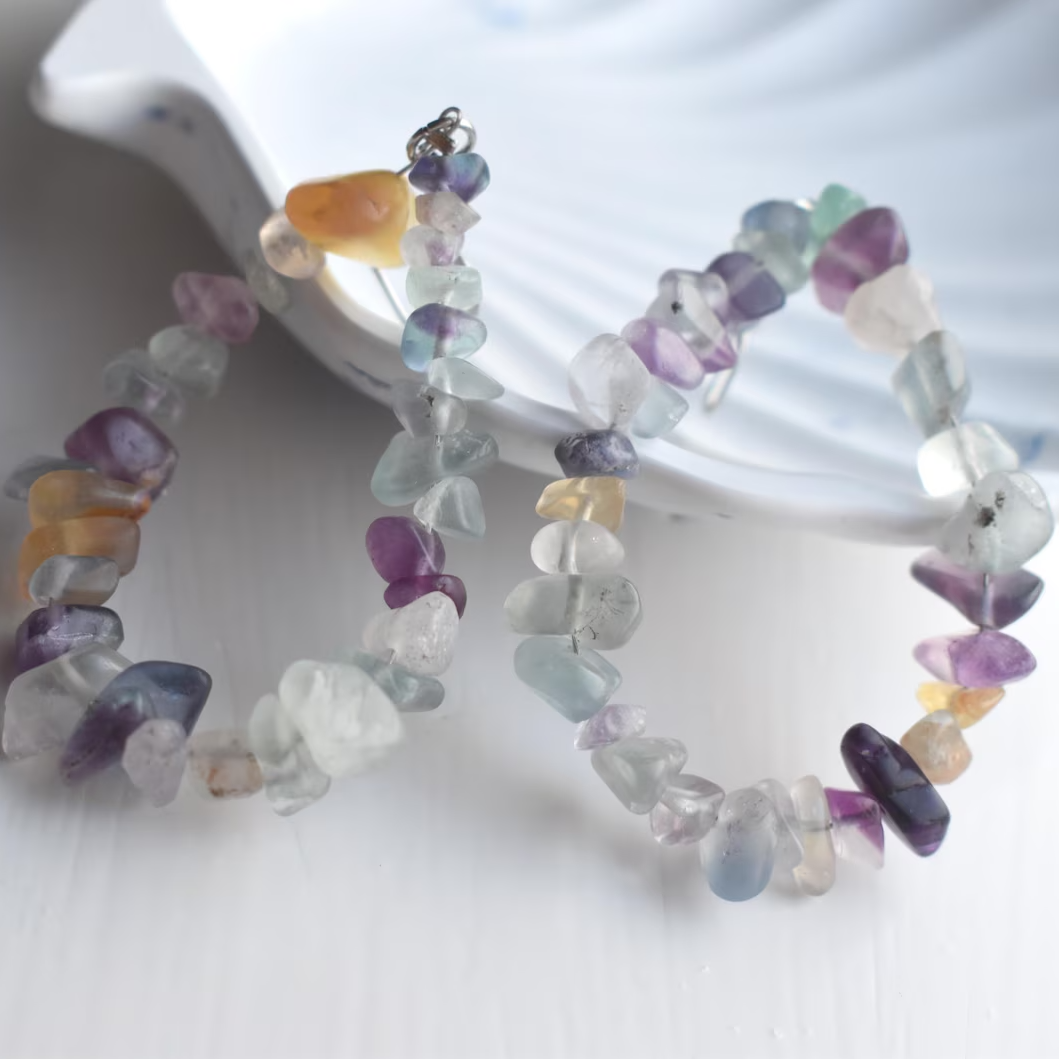 Lightweight fluorite boho earrings gift for her, made in Wales