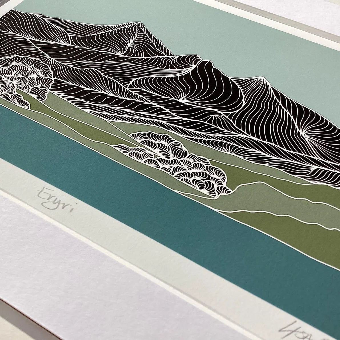 Snowdon and Llynnau Mymbyr line art illustration on museum fine art paper, perfect gift for outdoor enthusiasts.