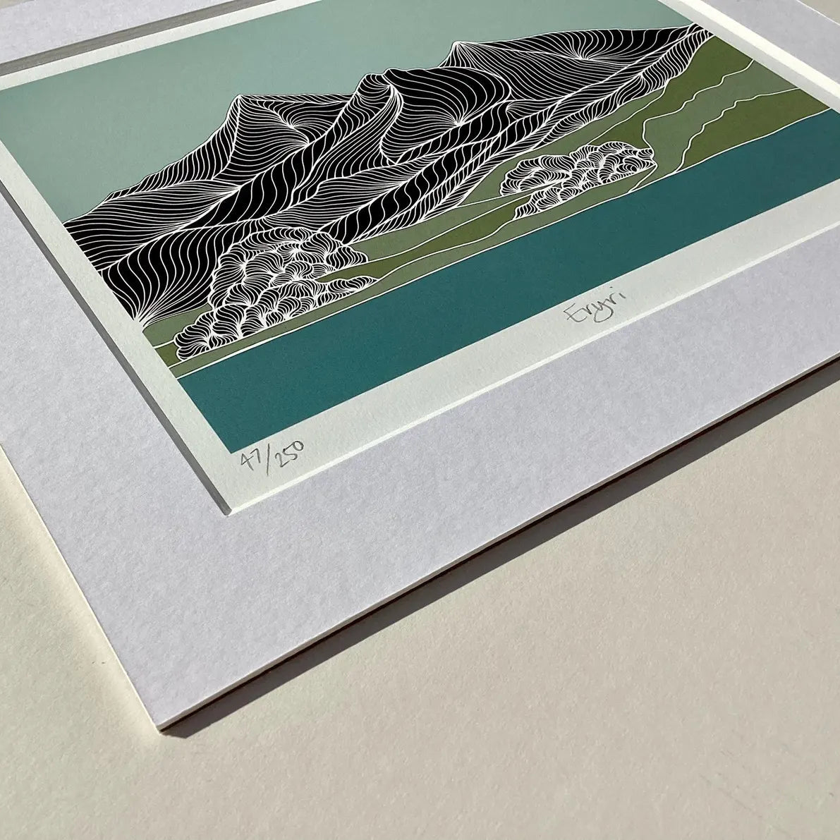 Mounted Welsh mountain art print perfect gift for outdoor enthusiasts.