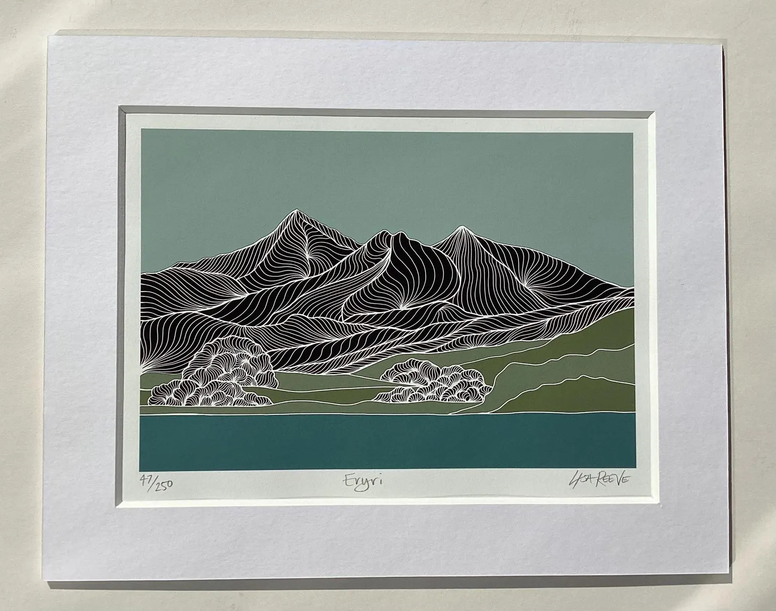 Mounted Welsh mountain art print perfect gift for outdoor enthusiasts.