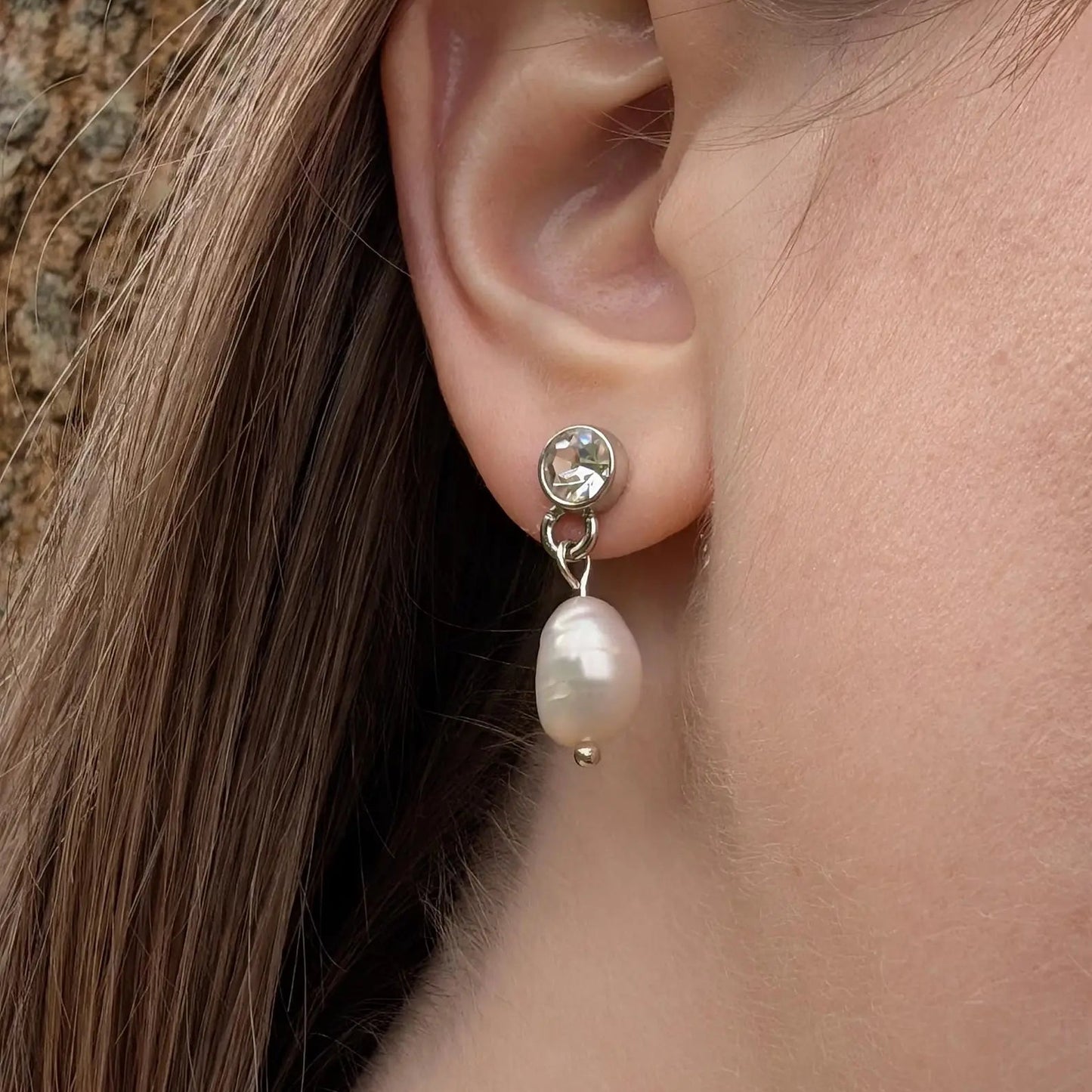 Minimal pearl drop earrings with crystal stud gift for her